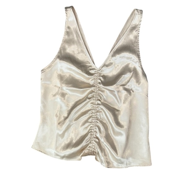 Champagne Ruched Satin Sleeveless Top - Picture 3 of 15